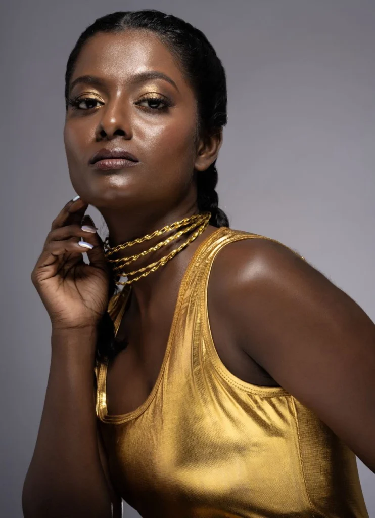 editorial makeup for deep skin model