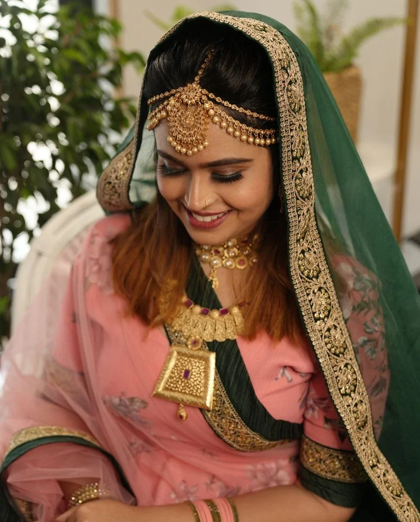 muslim bridal look in pink lahenga